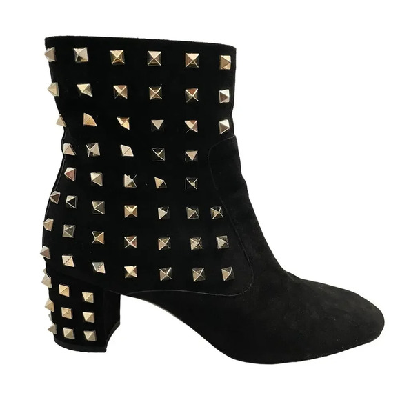 Valentino Garavani Rockstud Boots Ankle Suede High Heel Black Size 38 - Picture 1 of 14